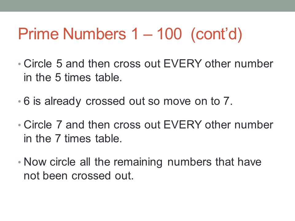 Prime Numbers 1 – 100 (cont’d)