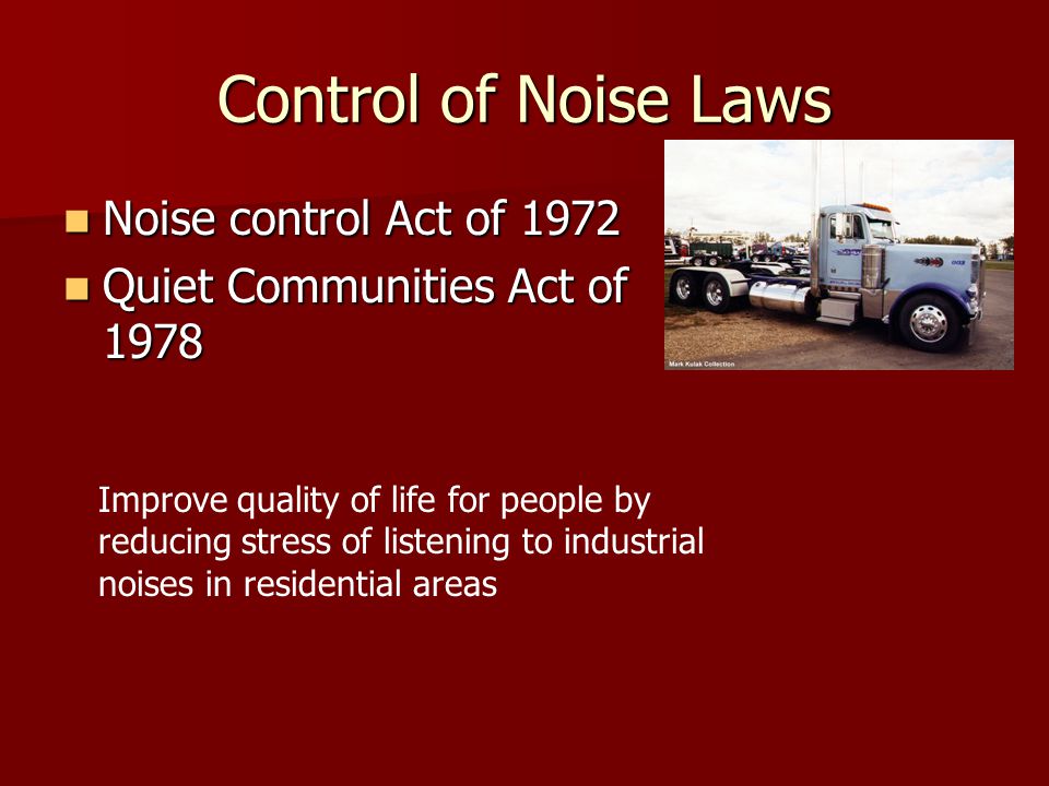 Control of Noise Laws Noise control Act of 1972