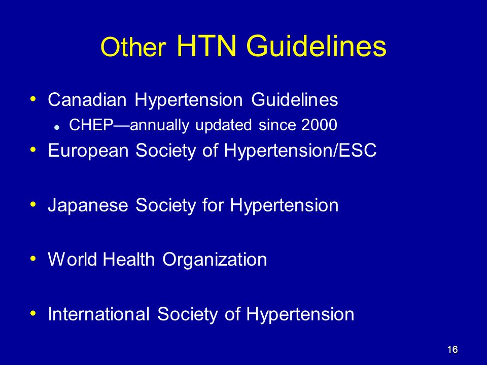 Other HTN Guidelines Canadian Hypertension Guidelines