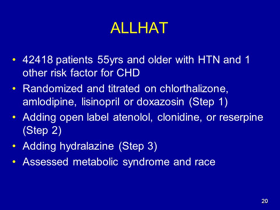 ALLHAT patients 55yrs and older with HTN and 1 other risk factor for CHD.