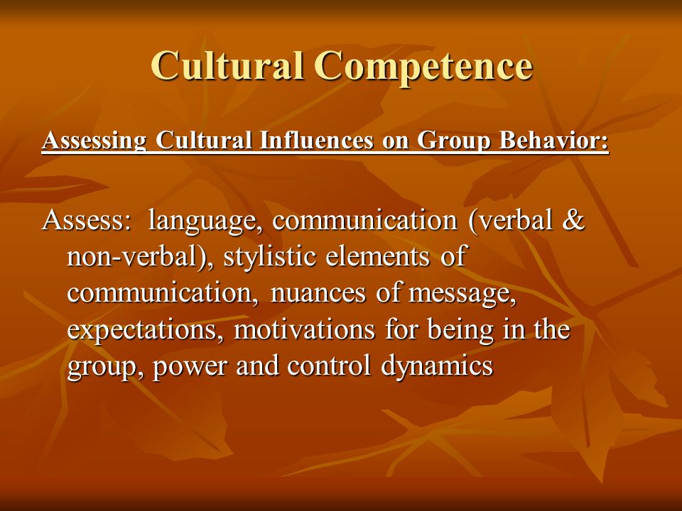 Cultural Competence Assessing Cultural Influences on Group Behavior: