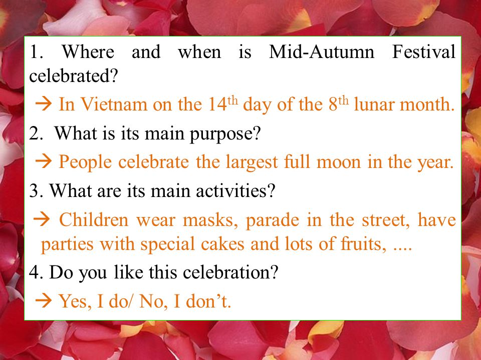 1. Where and when is Mid-Autumn Festival celebrated