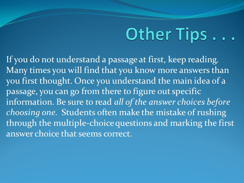 Other Tips . . .