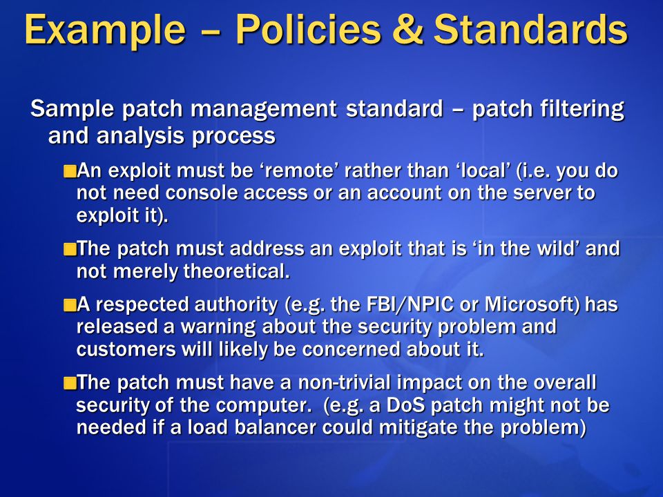 Example – Policies & Standards