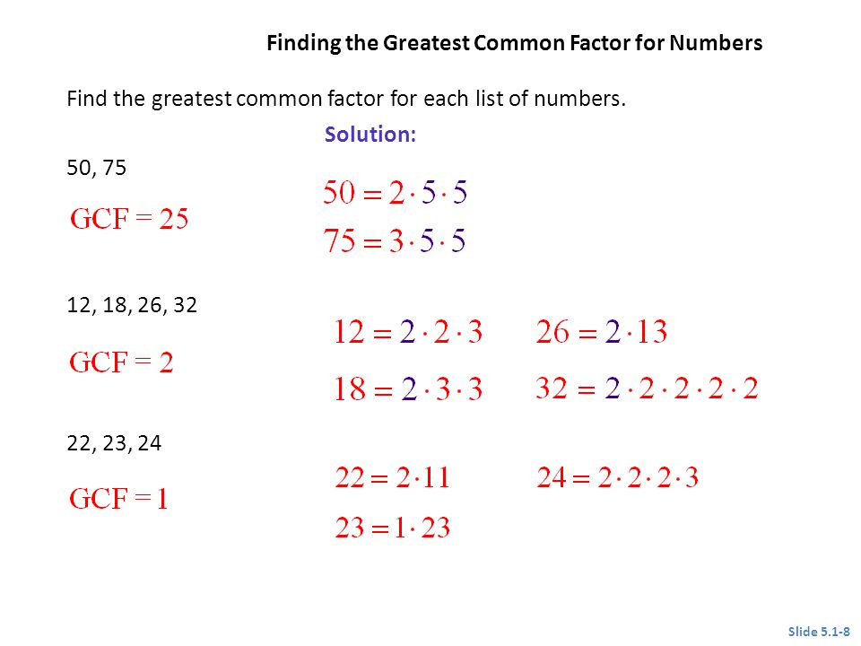 Finding the Greatest Common Factor for Numbers
