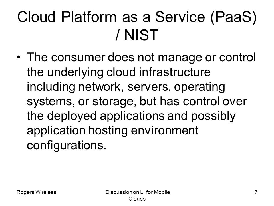 Cloud Platform as a Service (PaaS) / NIST