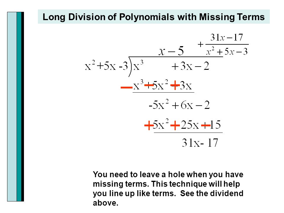 Long Division of Polynomials with Missing Terms