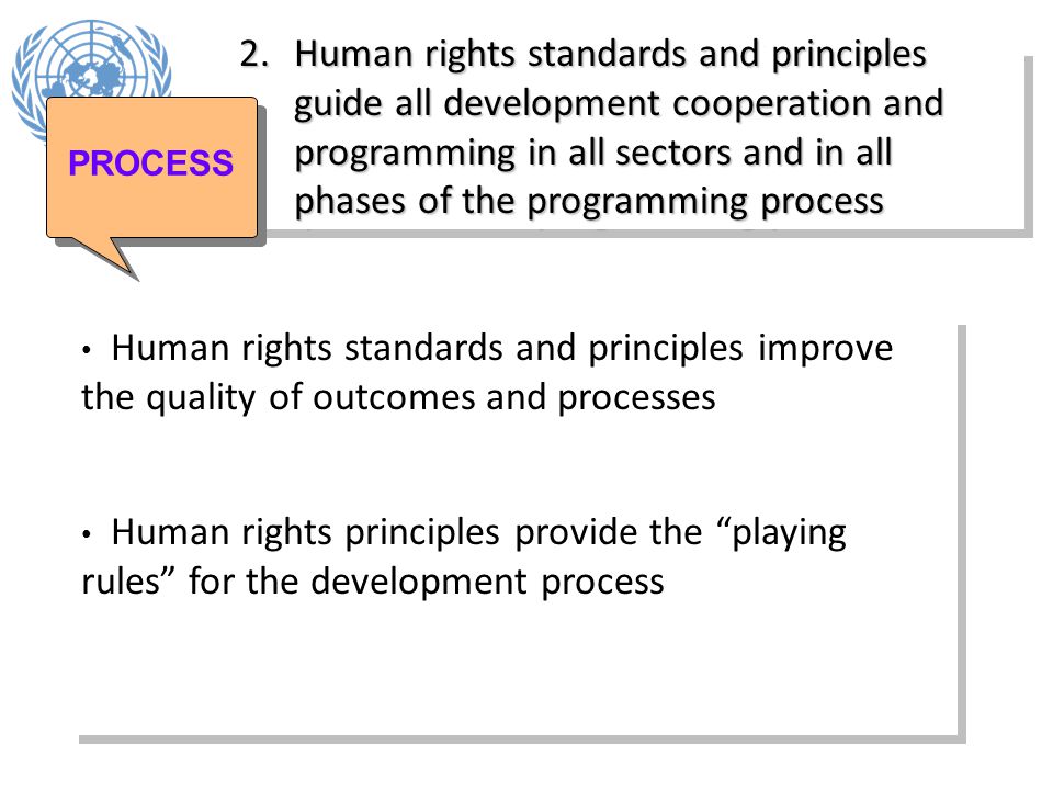 2. Human rights standards and principles guide all development cooperation and programming in all sectors and in all phases of the programming process