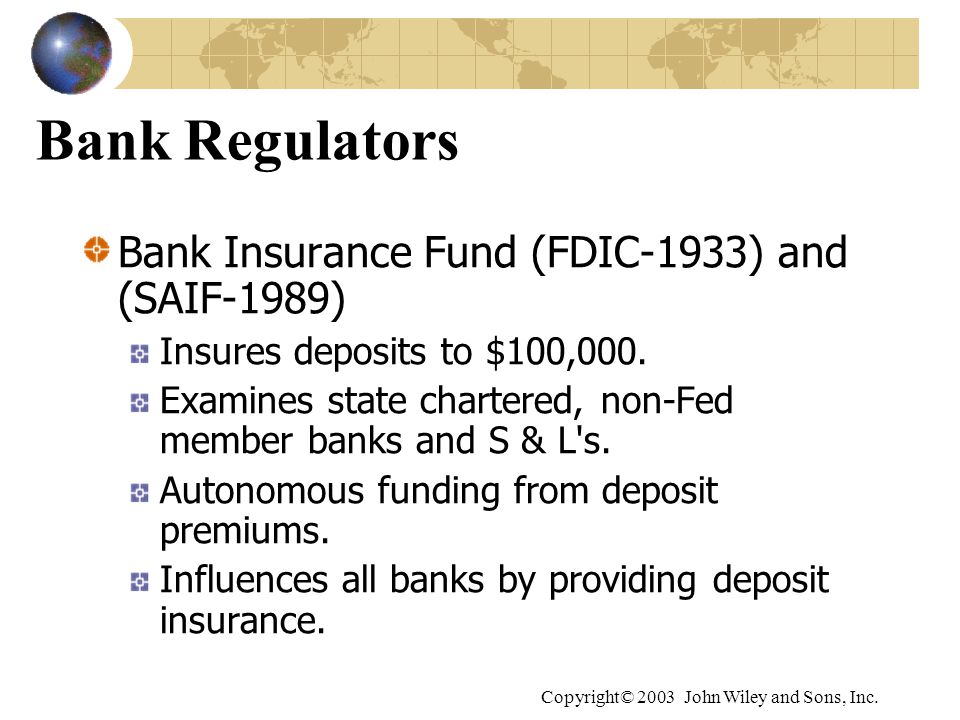 Bank Regulators Bank Insurance Fund (FDIC-1933) and (SAIF-1989)