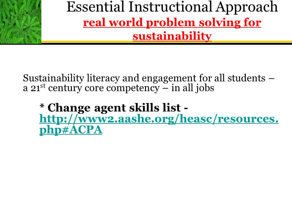 Essential Instructional Approach real world problem solving for sustainability