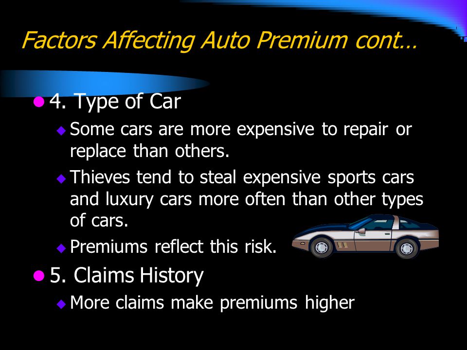 Factors Affecting Auto Premium cont…