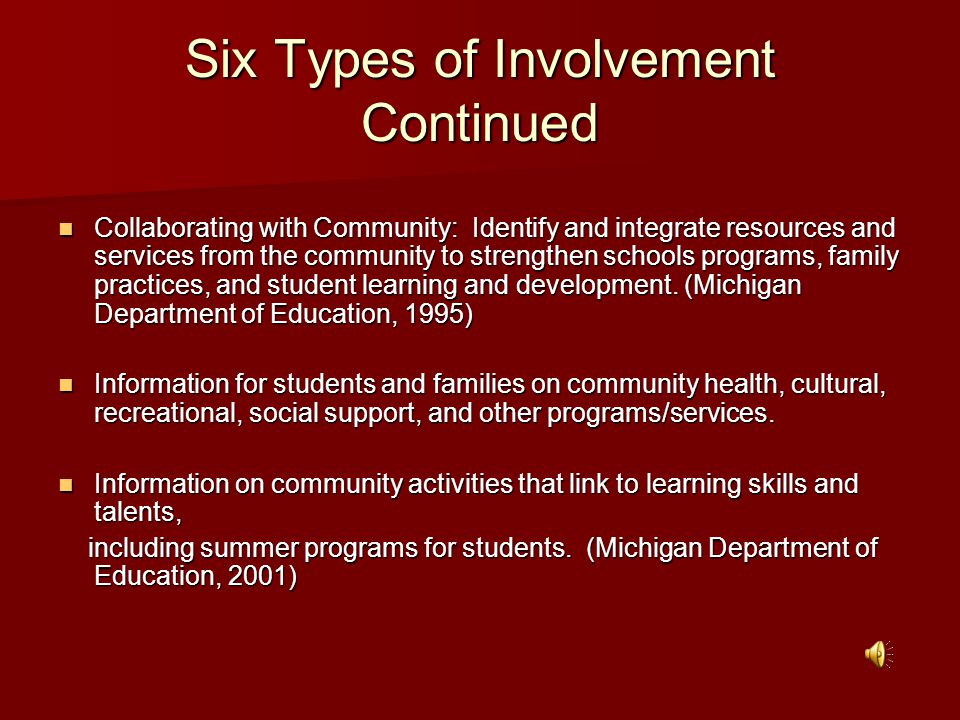 Six Types of Involvement Continued