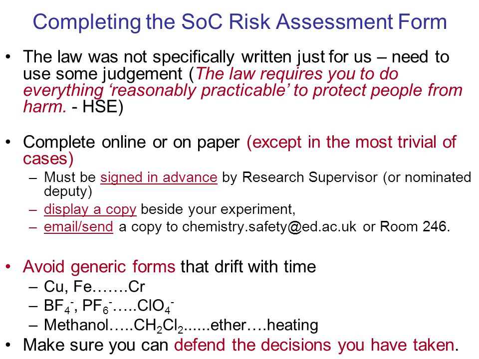 Completing the SoC Risk Assessment Form