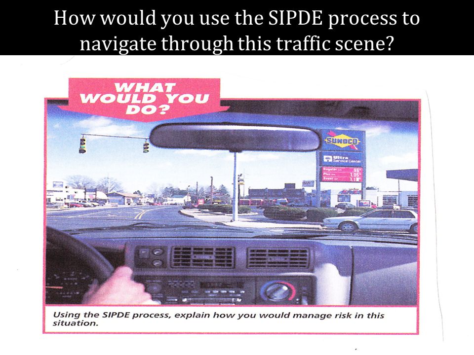 How would you use the SIPDE process to navigate through this traffic scene