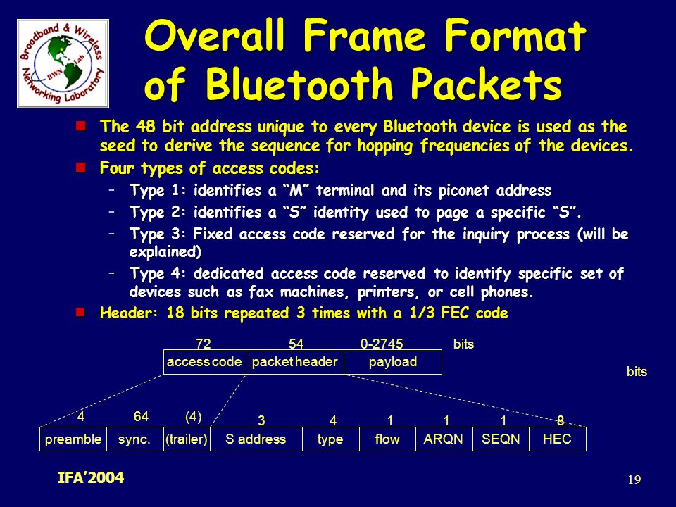Overall Frame Format of Bluetooth Packets