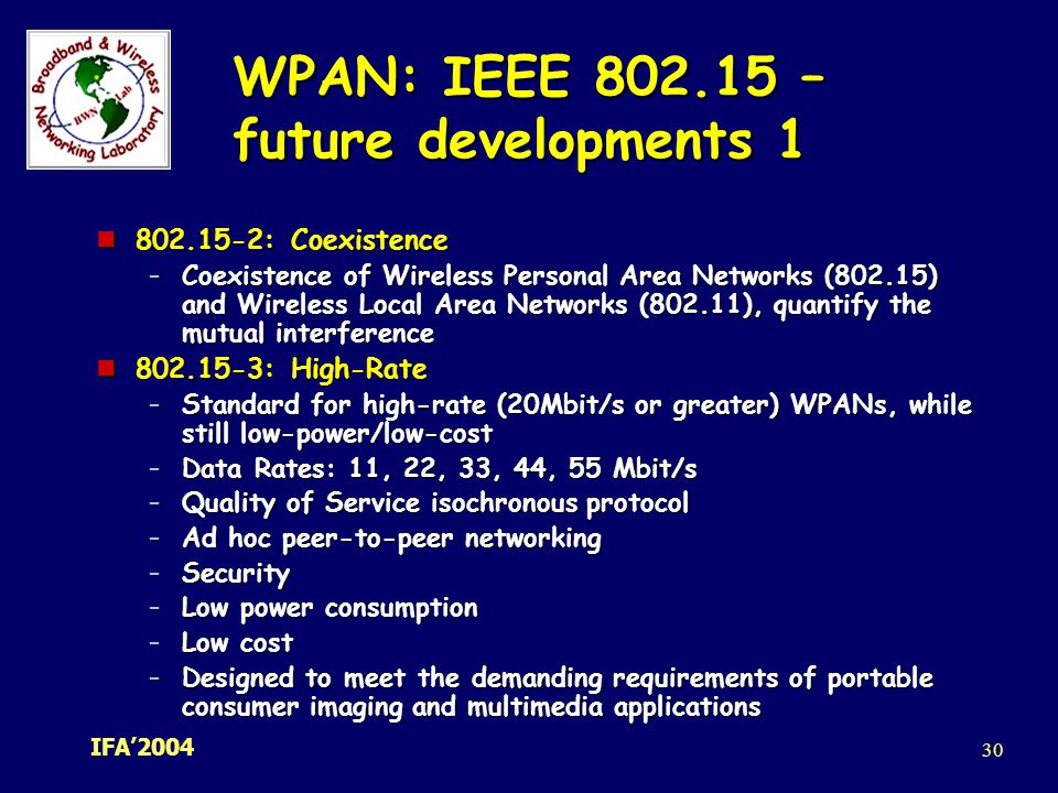 WPAN: IEEE – future developments 1