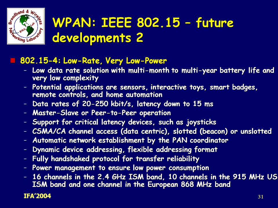 WPAN: IEEE – future developments 2