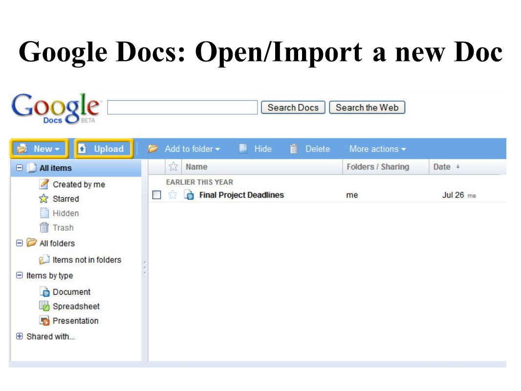 Google Docs: Open/Import a new Doc