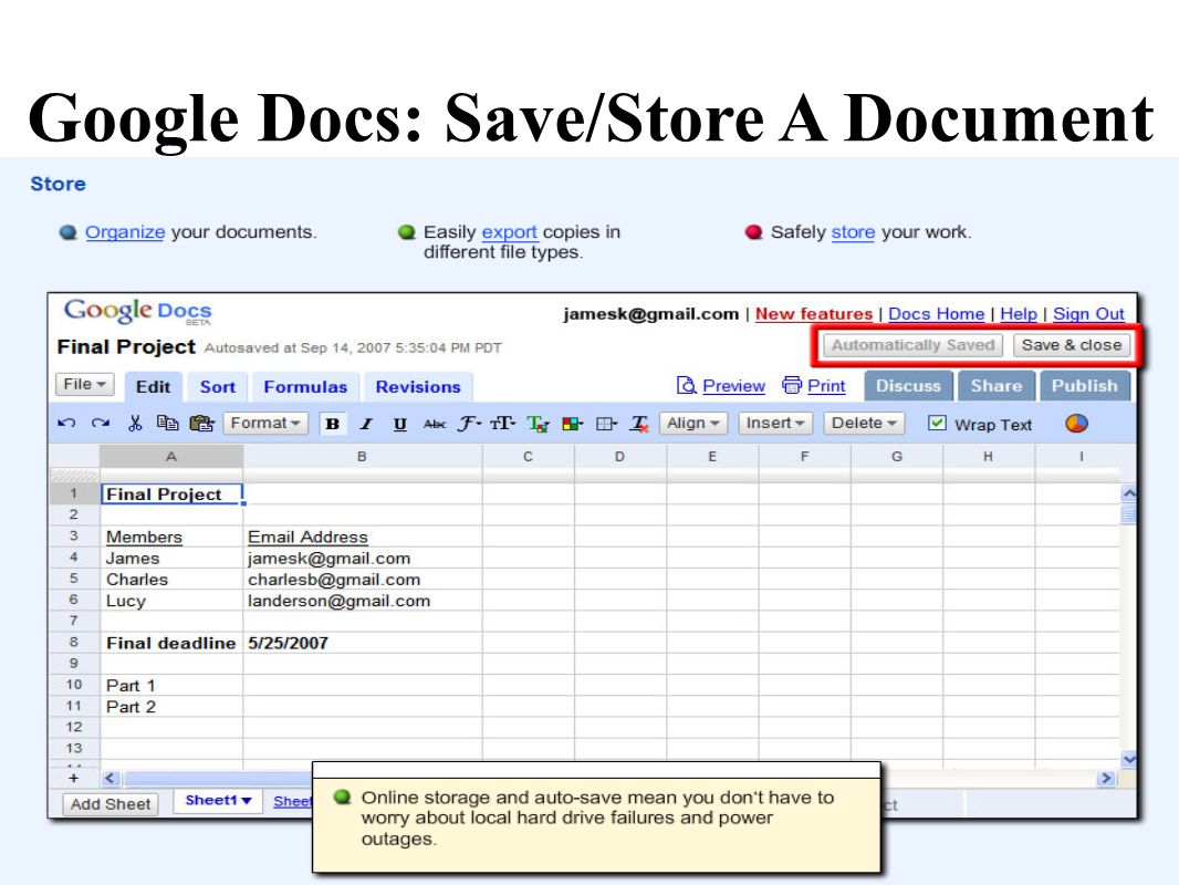 Google Docs: Save/Store A Document