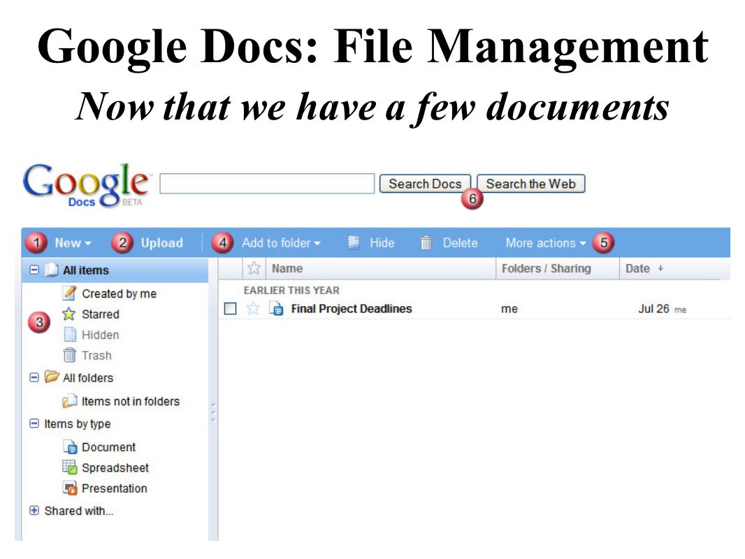 Google Docs: File Management Now that we have a few documents