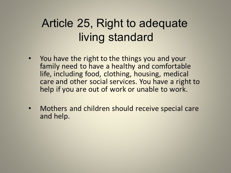 Article 25, Right to adequate