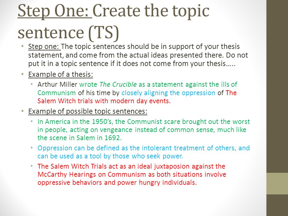 Step One: Create the topic sentence (TS)