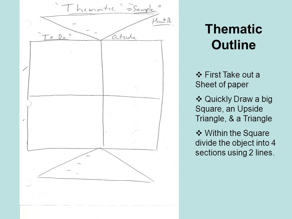 Thematic Outline First Take out a Sheet of paper
