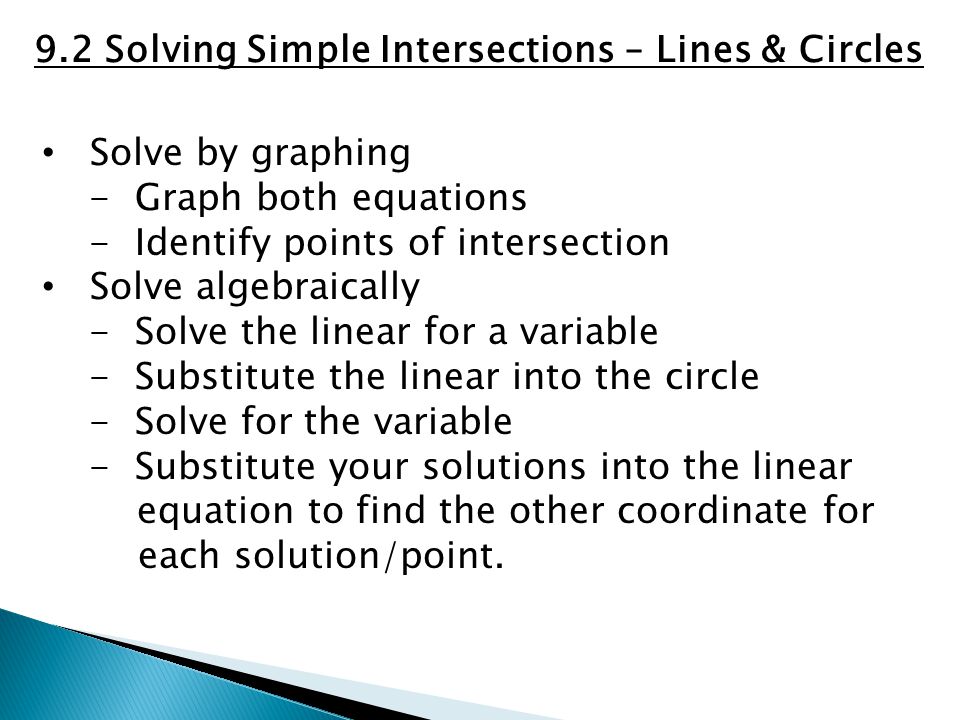 9.2 Solving Simple Intersections – Lines & Circles