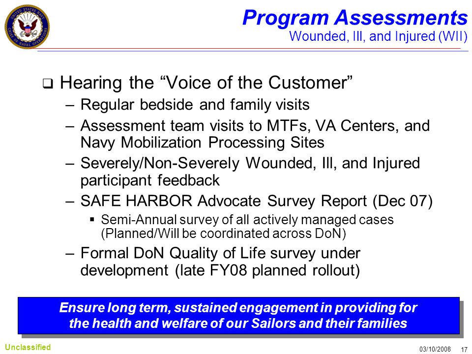 Program Assessments Wounded, Ill, and Injured (WII)