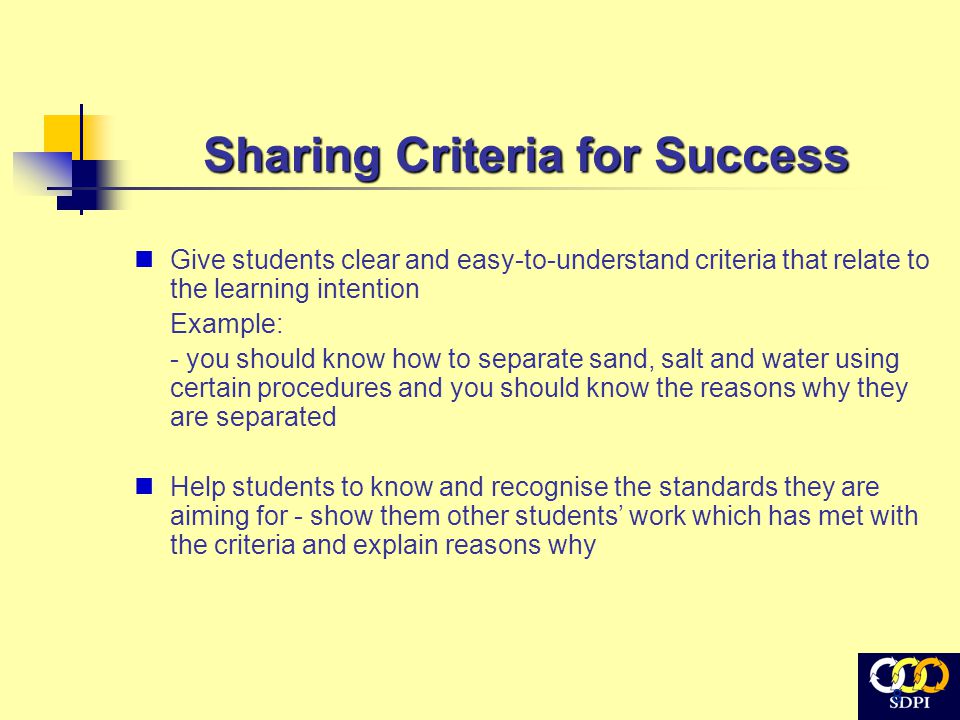 Sharing Criteria for Success
