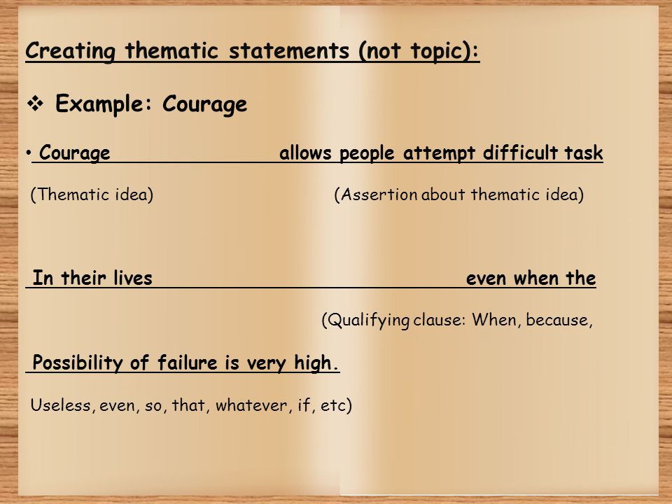 Creating thematic statements (not topic): Example: Courage