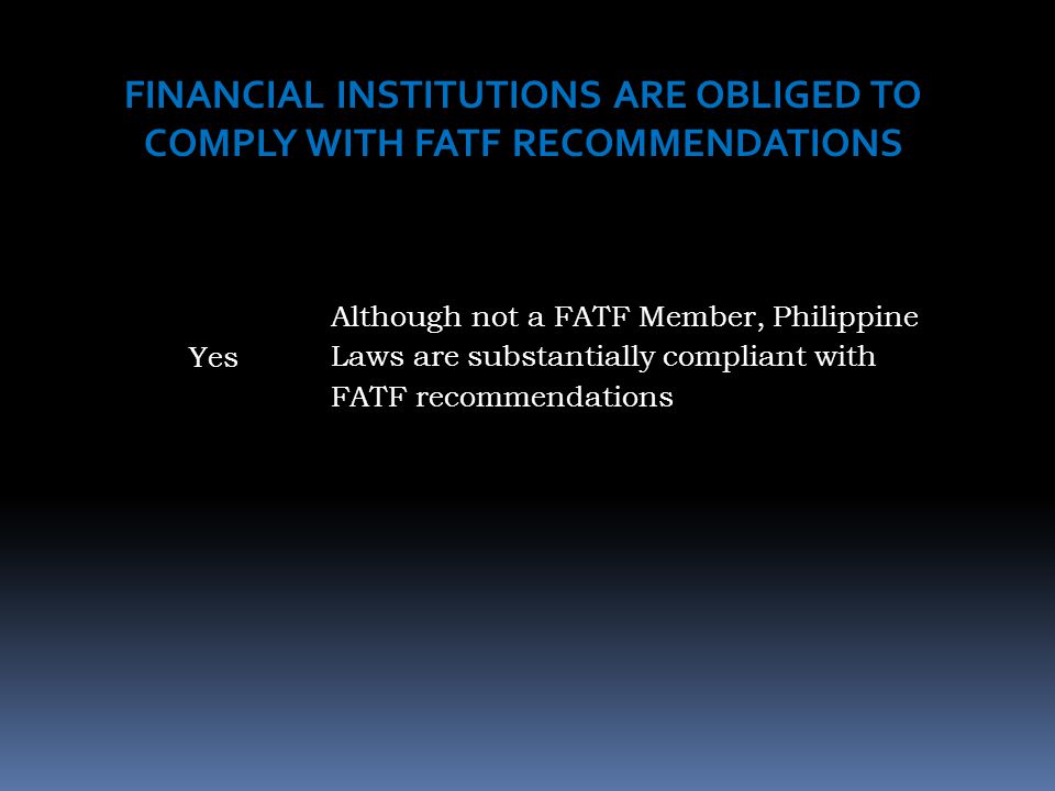 FINANCIAL INSTITUTIONS ARE OBLIGED TO COMPLY WITH FATF RECOMMENDATIONS