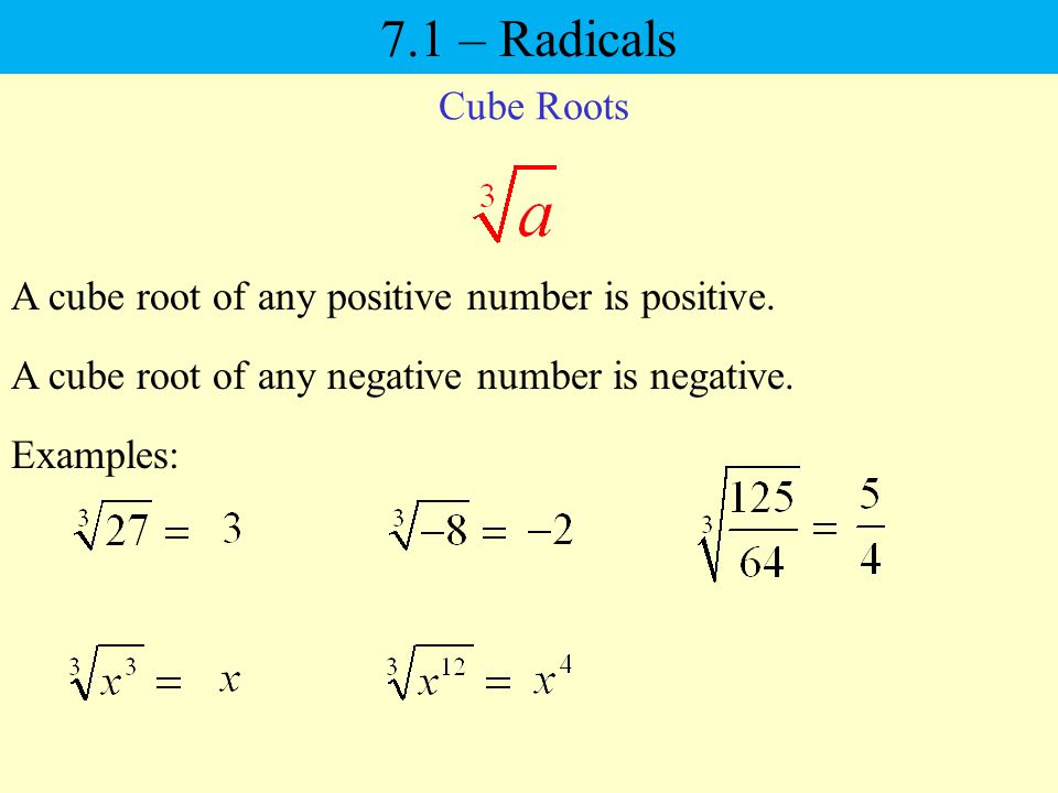 7.1 – Radicals Rdicals Cube Roots