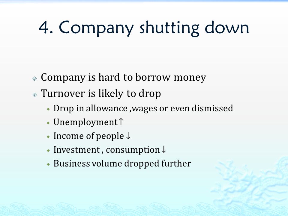 4. Company shutting down Company is hard to borrow money