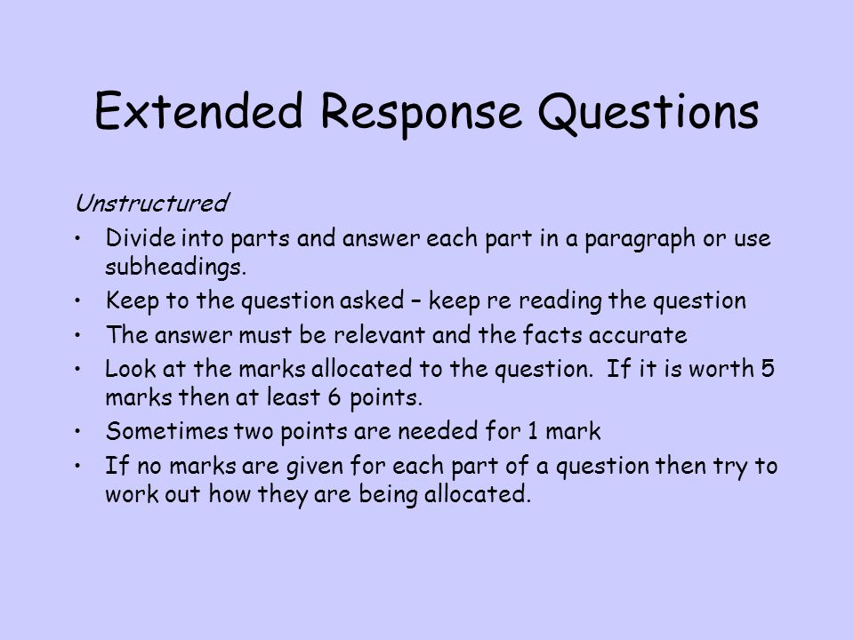Extended Response Questions