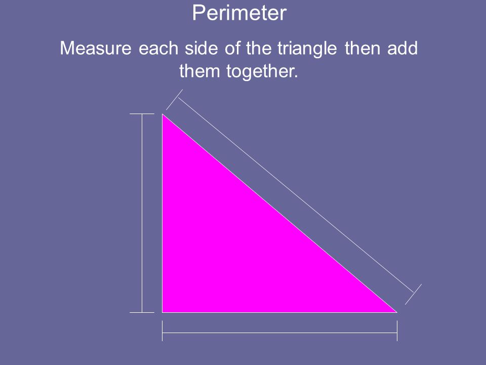 Measure each side of the triangle then add them together.