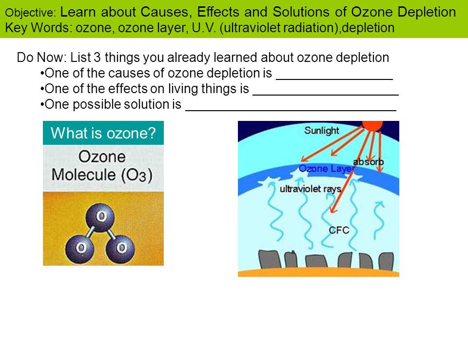 Objective: Learn about Causes, Effects and Solutions of Ozone Depletion