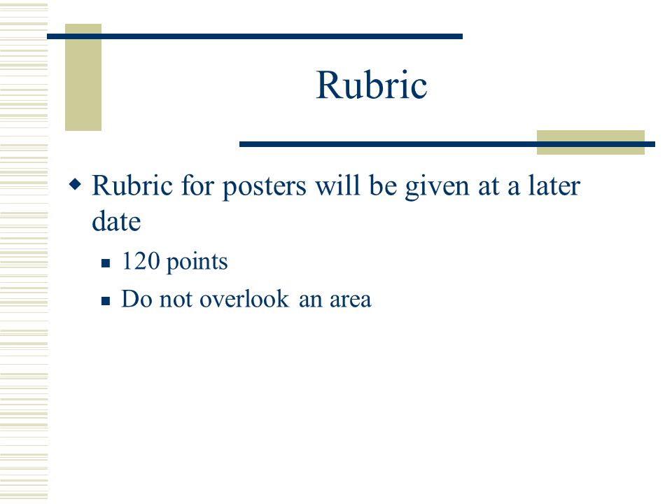 Rubric Rubric for posters will be given at a later date 120 points