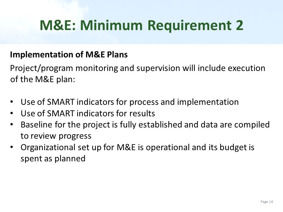 M&E: Minimum Requirement 2