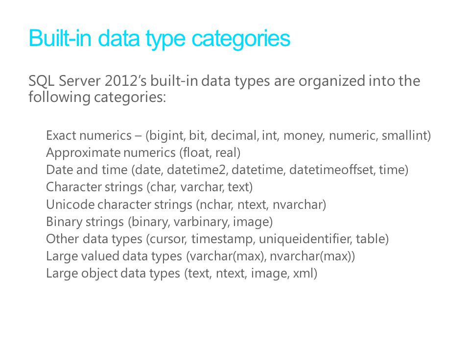 Built-in data type categories