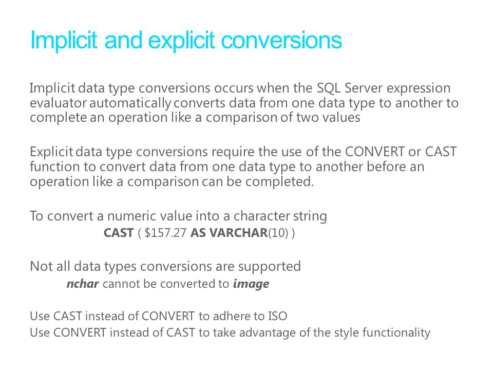 Implicit and explicit conversions
