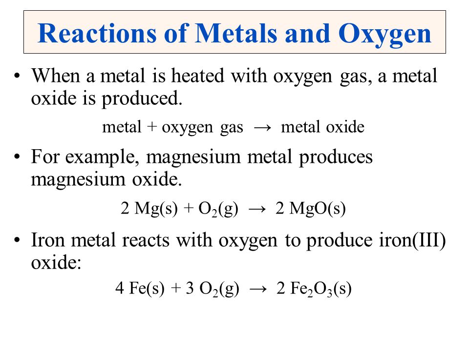 Reactions of Metals and Oxygen