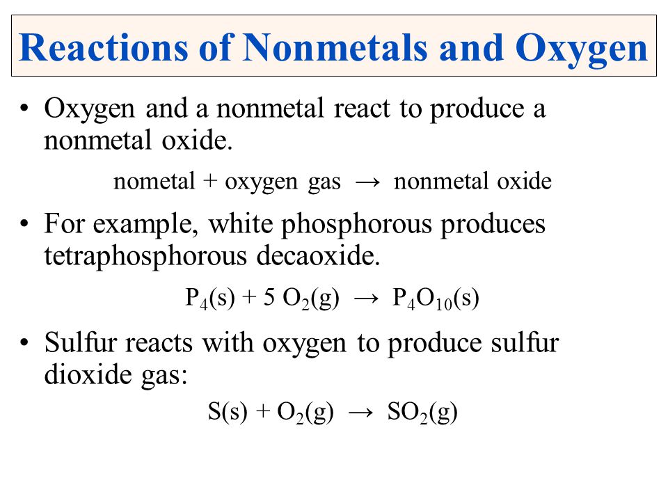 Reactions of Nonmetals and Oxygen