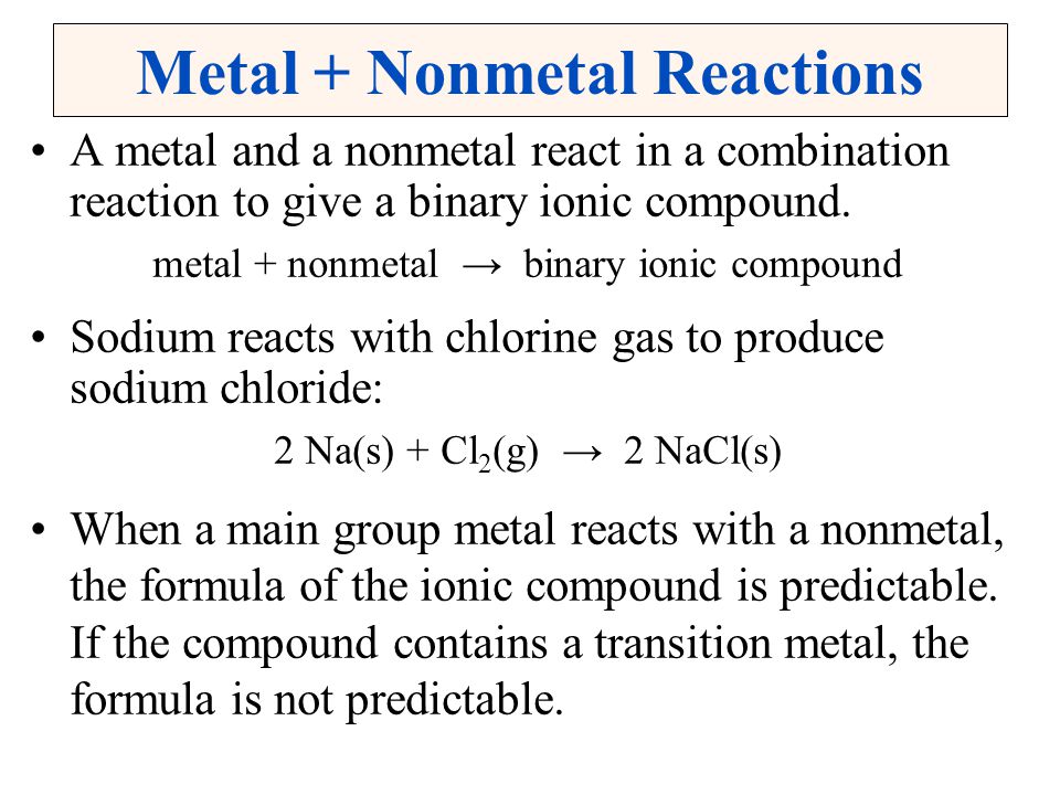 Metal + Nonmetal Reactions