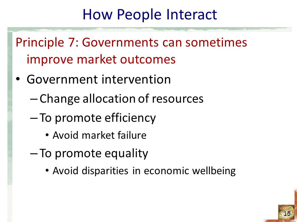 How People Interact Principle 7: Governments can sometimes improve market outcomes. Government intervention.