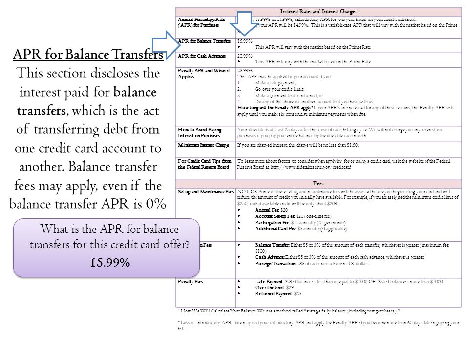 Interest Rates and Interest Charges APR for Balance Transfers
