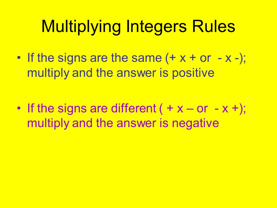 Multiplying Integers Rules