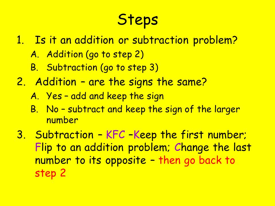Steps Is it an addition or subtraction problem