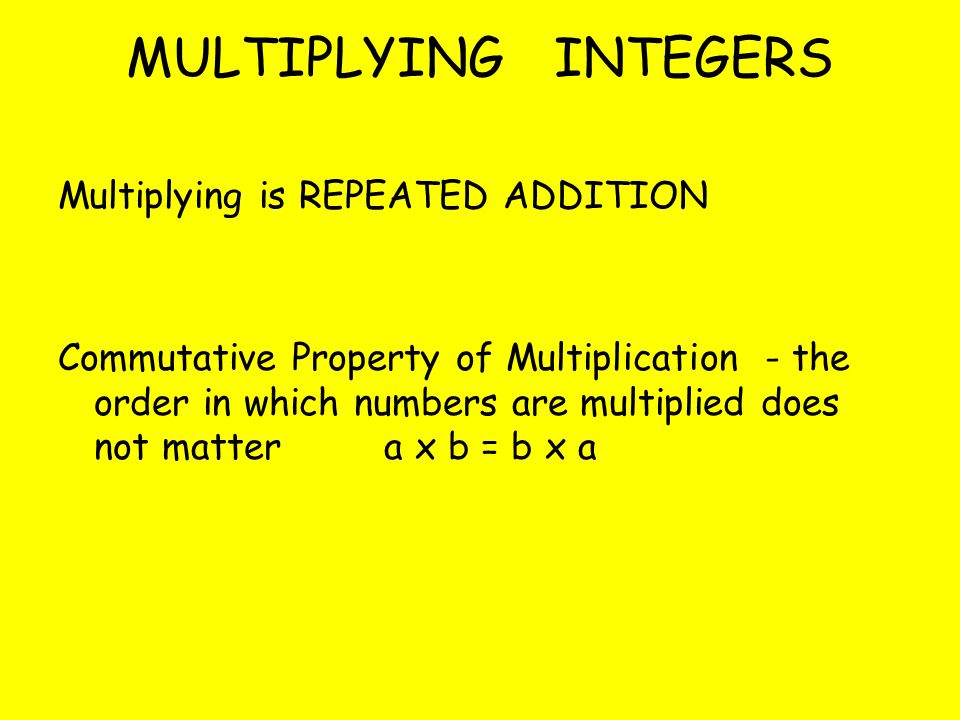 MULTIPLYING INTEGERS Multiplying is REPEATED ADDITION