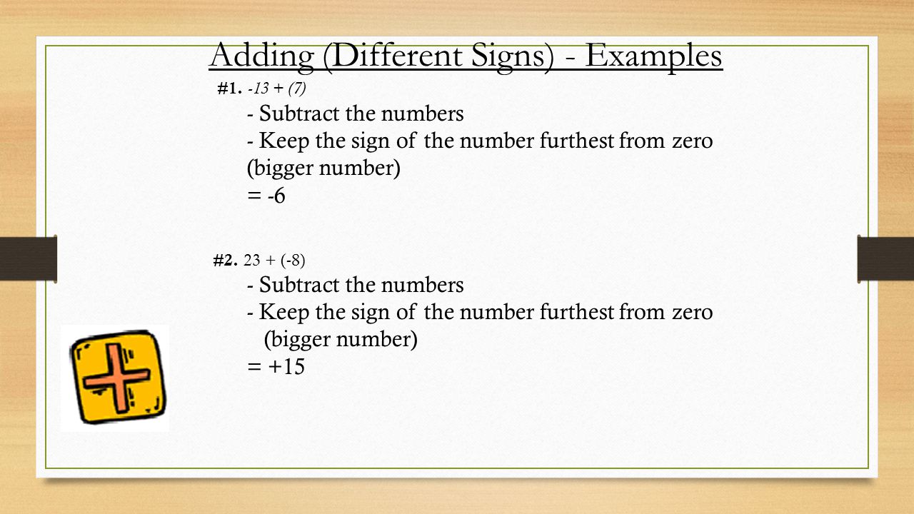 Adding (Different Signs) - Examples